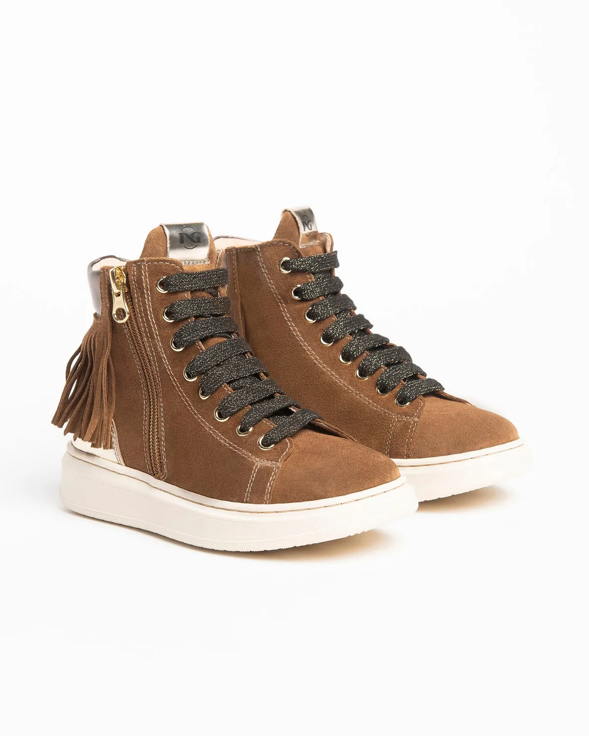 NeroGiardini sneakers fete piele cu sclipici și fermoar