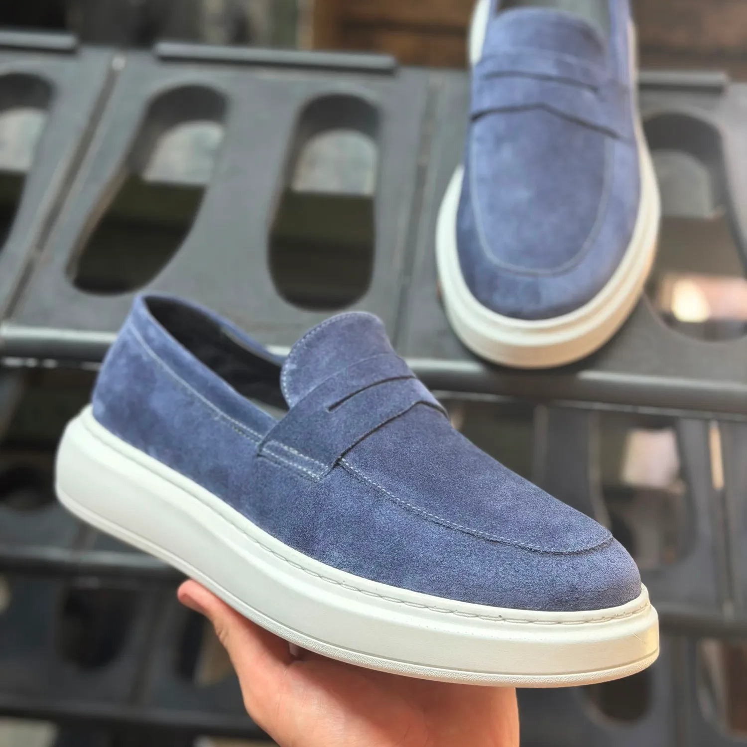 Lucas Shoes Ezra Blue Velur mocasini piele