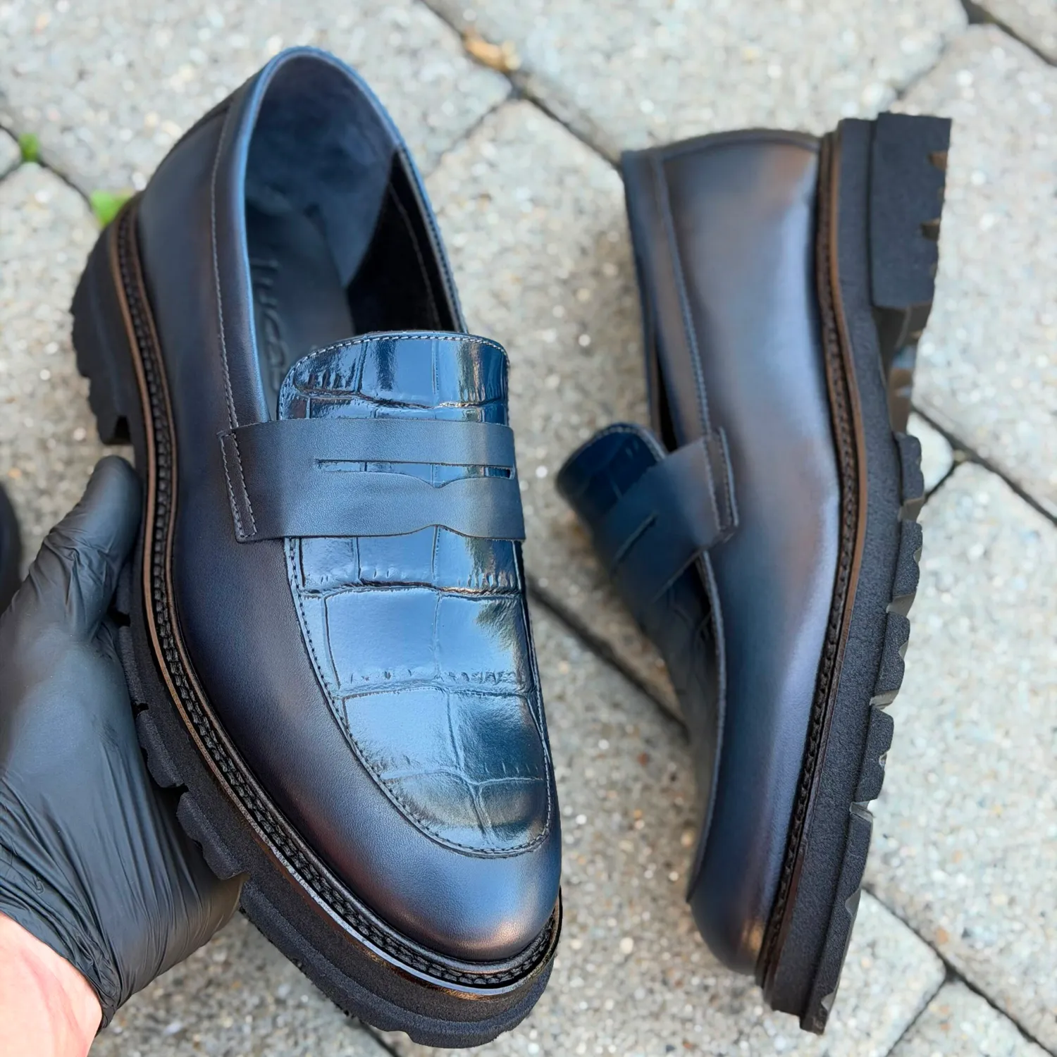 Mocasini Lucas Shoes Ezra Ukr Croco Blue piele