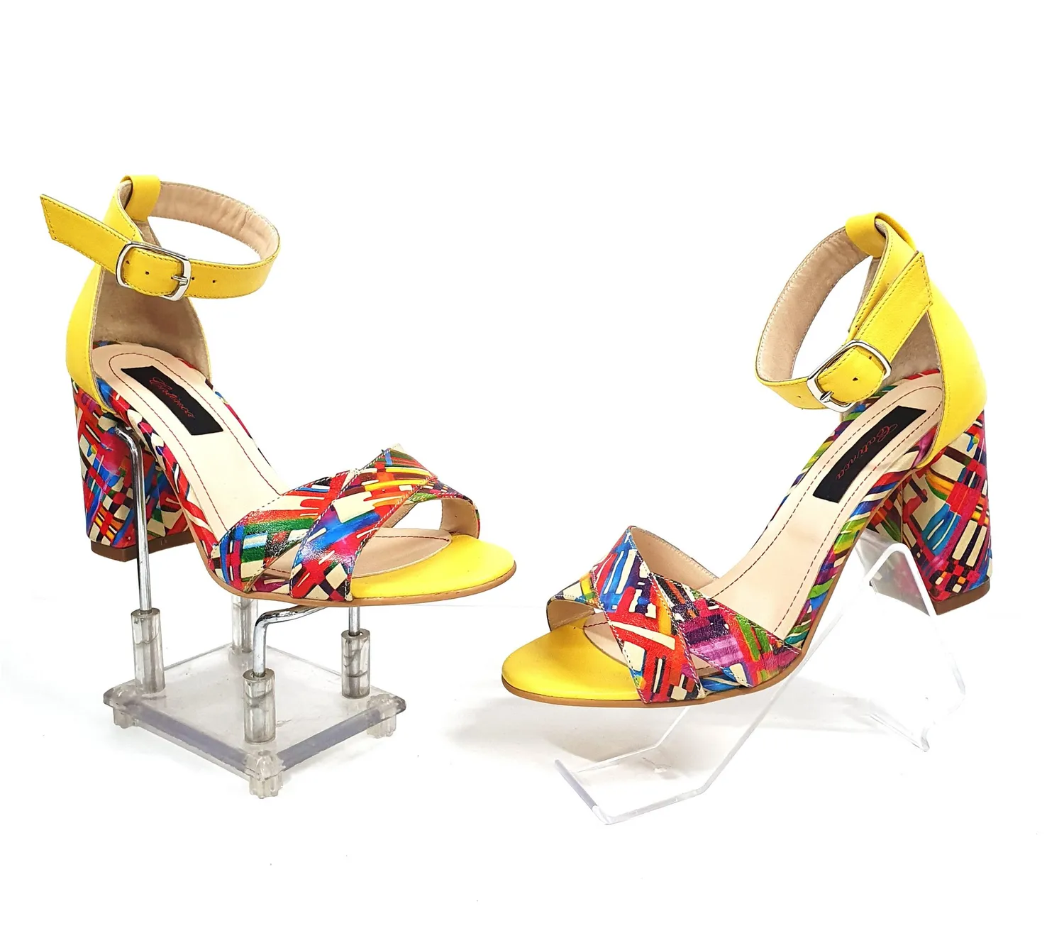 Catinca Shoes S4 GLC sandale piele galben cu linii colorate