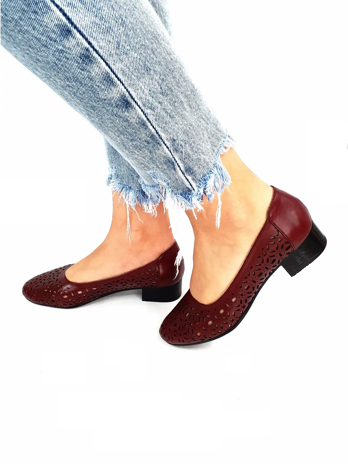 Catinca Shoes T10 BO pantofi dama bordo perforati piele