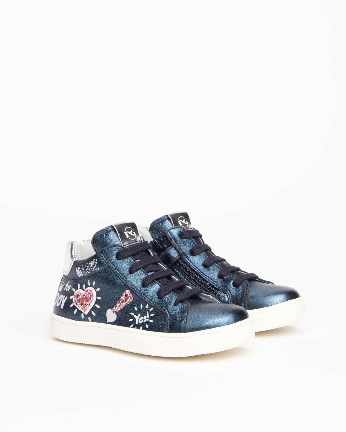 NeroGiardini sneakers piele fete cu sclipici si fermoar
