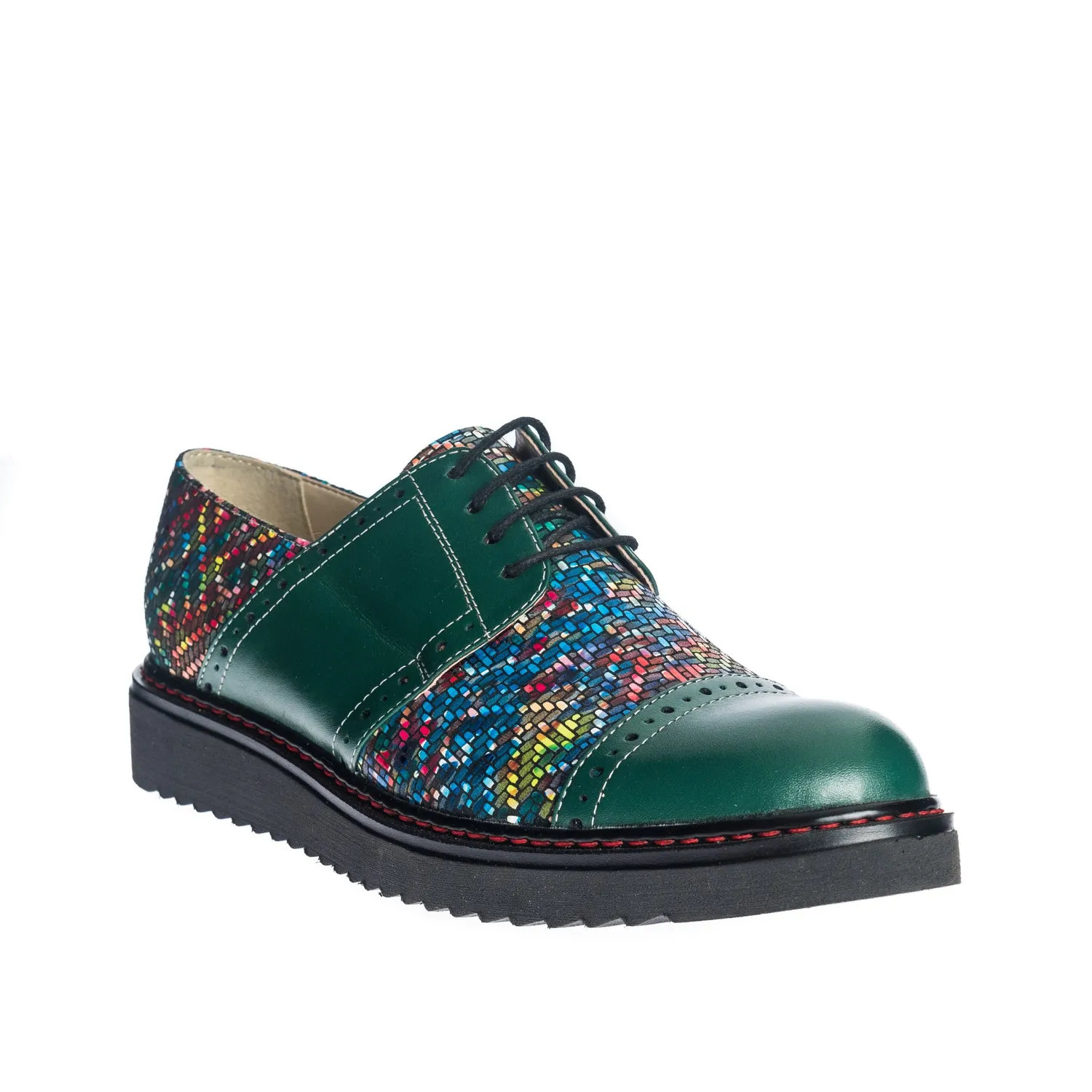 Catinca Shoes G26 VM pantofi dama piele naturala verde mozaic