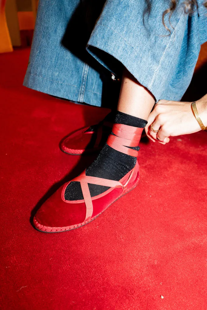 Flagelus Griselda pantofi slipper rosii catifea