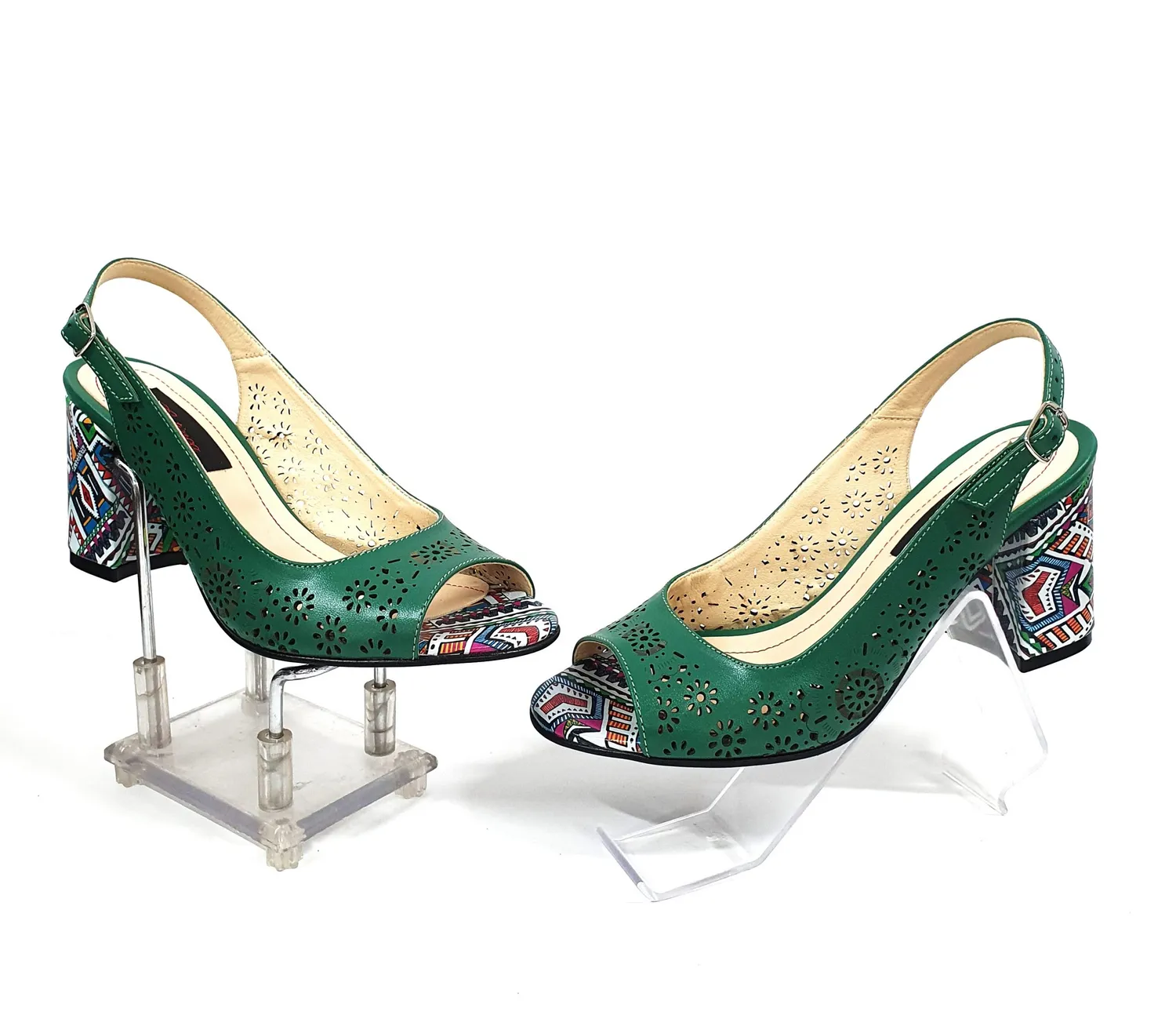 Catinca Shoes P29 sandale dama piele verde toc traditional