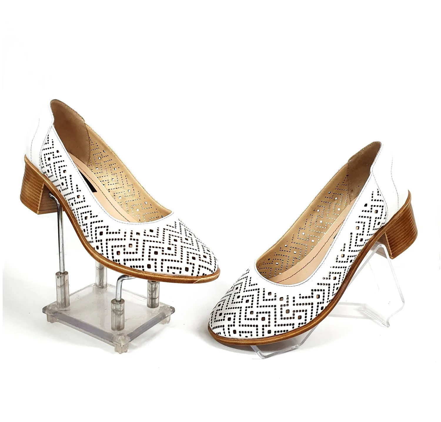 Catinca Shoes T14 A pantofi dama piele naturala albi perforati