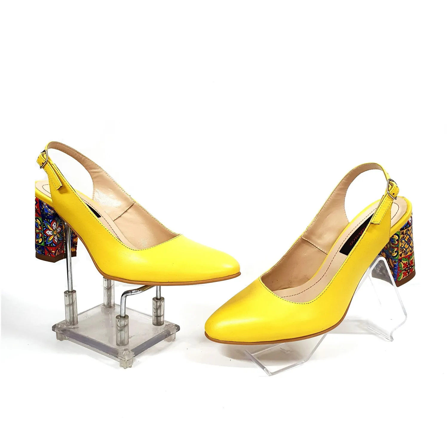 Catinca Shoes V7 GTM3D sandale damă galben toc mozaic piele
