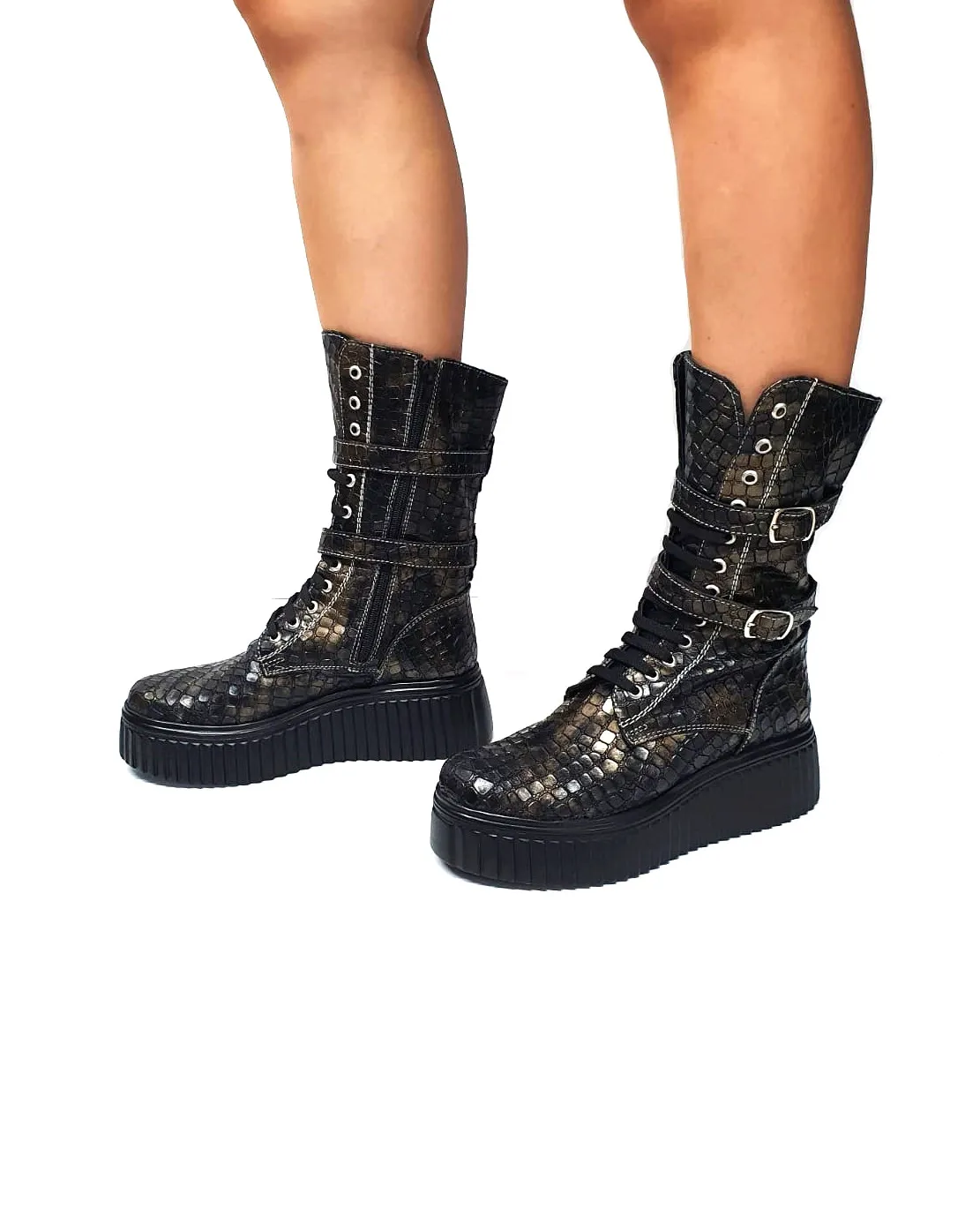 Catinca Shoes BC37 SM bocanci damă maro șarpe piele naturală