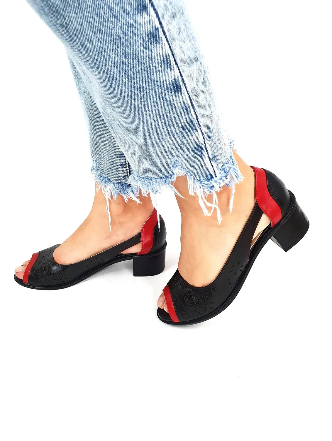 Catinca Shoes T1 NR sandale dama piele negru rosu