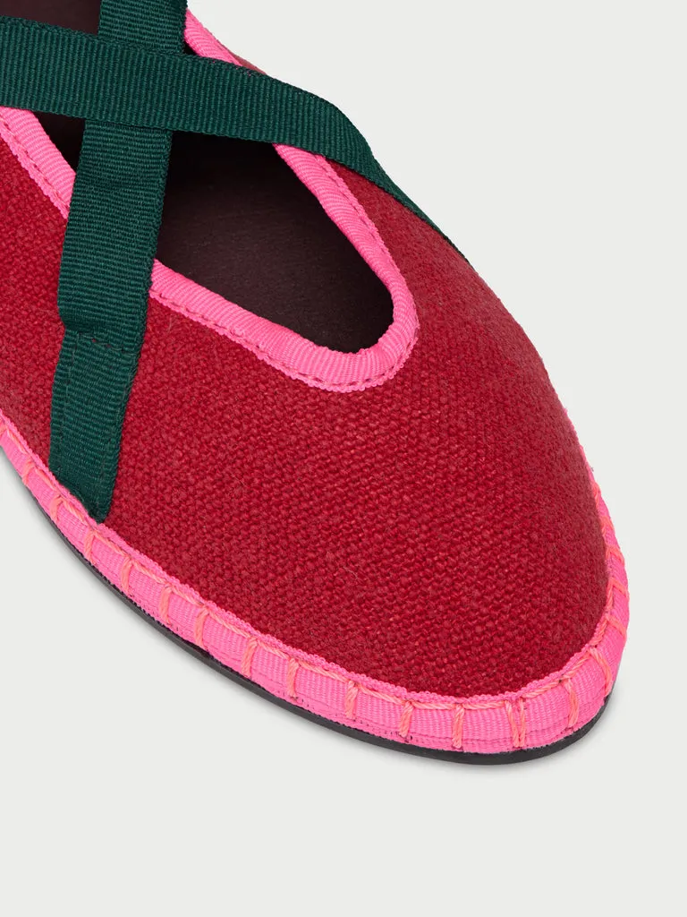 Flagelus Ribbon Linen Cherry Green papuci rosu in