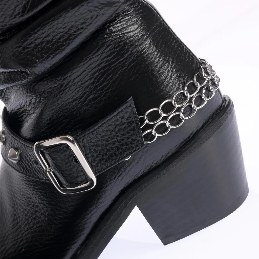 Ana Urbana Shoes Janis ciocate negre piele toc gros