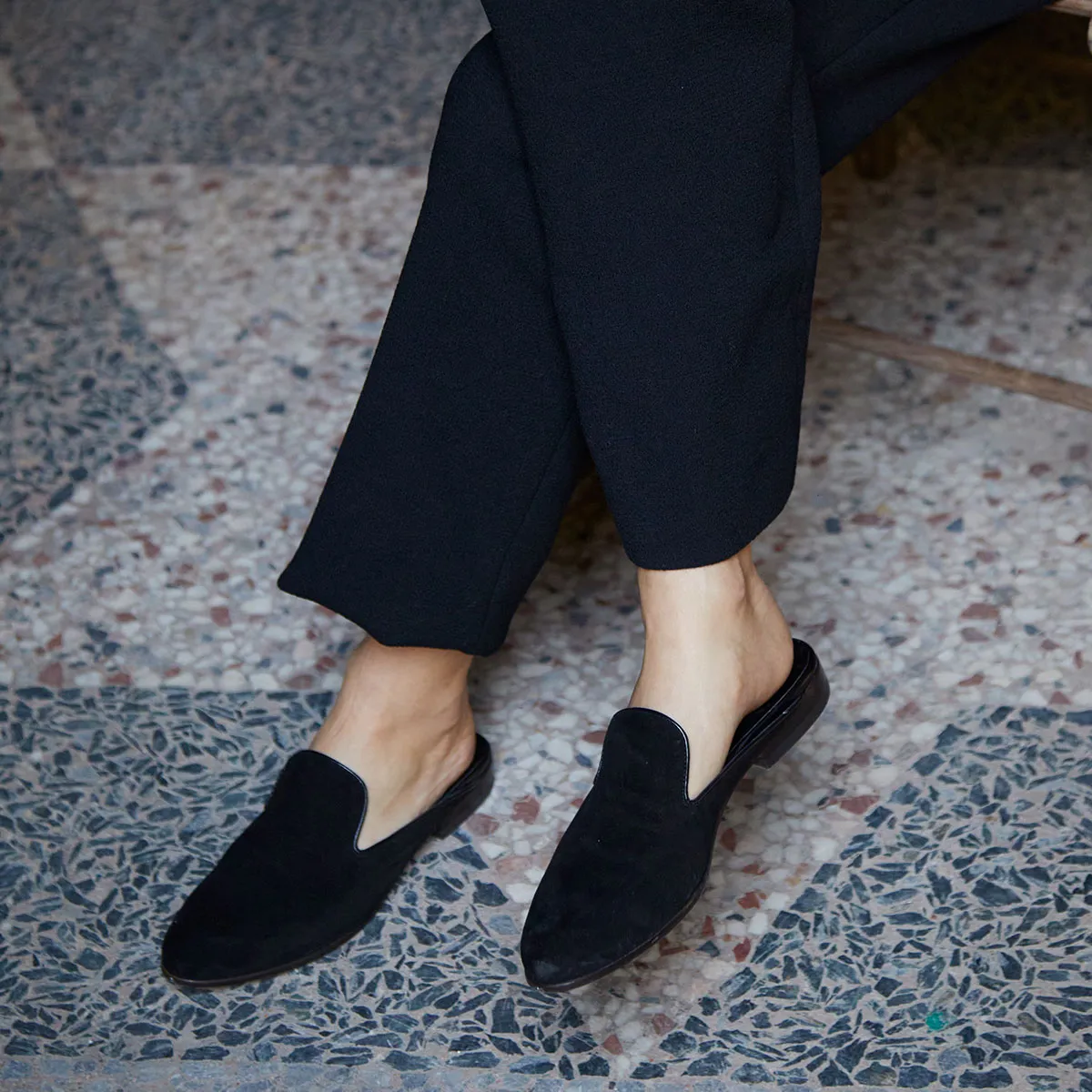 Cecilia Bringheli Ravello Black Suede saboti piele intoarsa