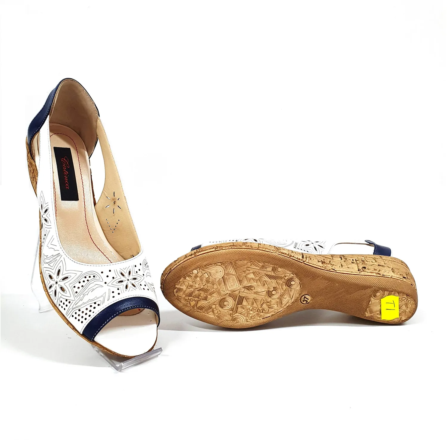 Catinca Shoes T1P ABL sandale damă alb-bleumarin piele naturală