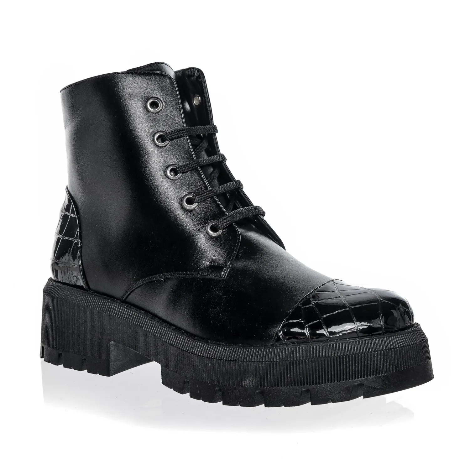 Catinca Shoes BC26 NBC bocanci dama piele negru croco lac