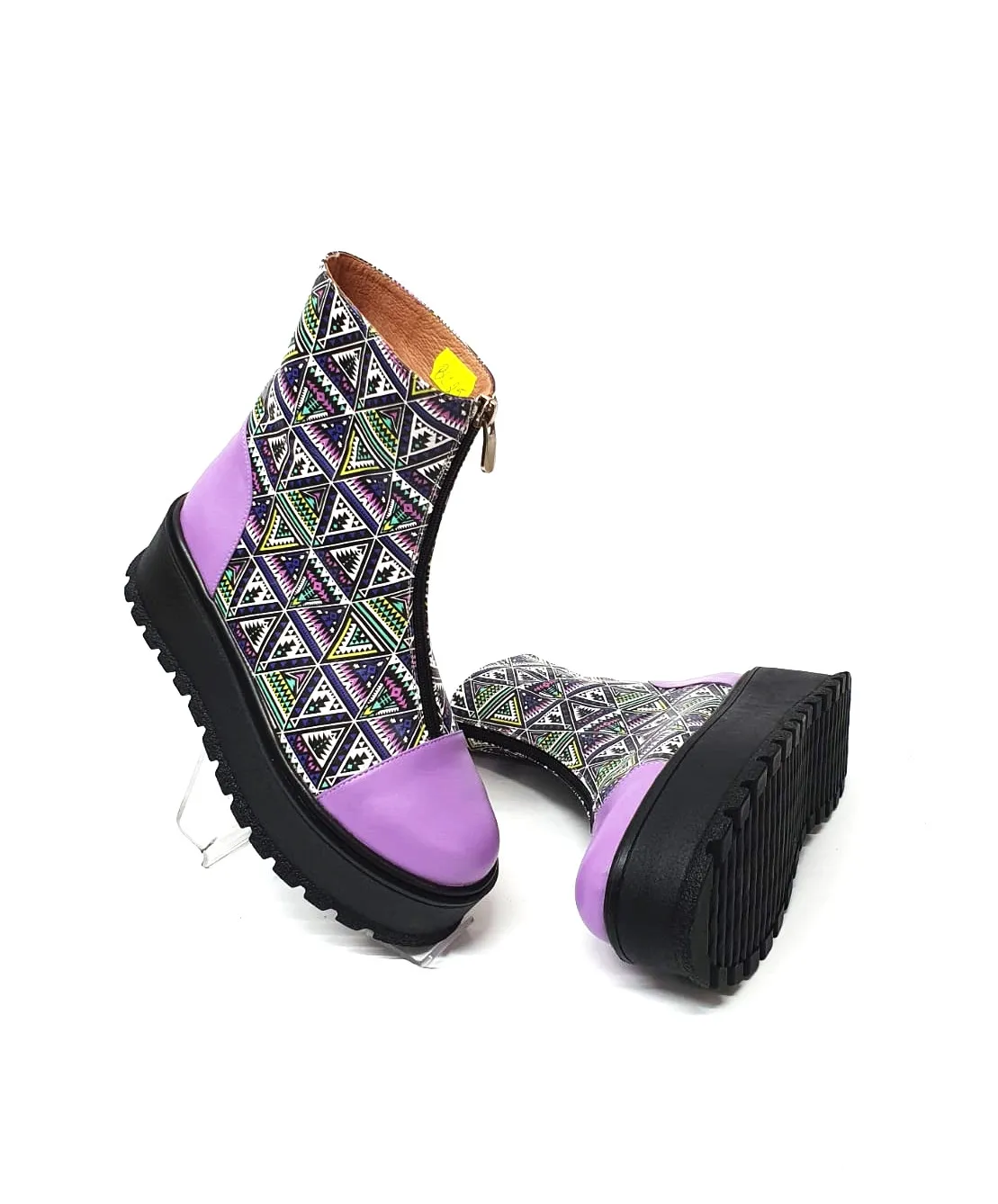 Catinca Shoes BC25 LT bocanci piele naturala lila triunghiuri