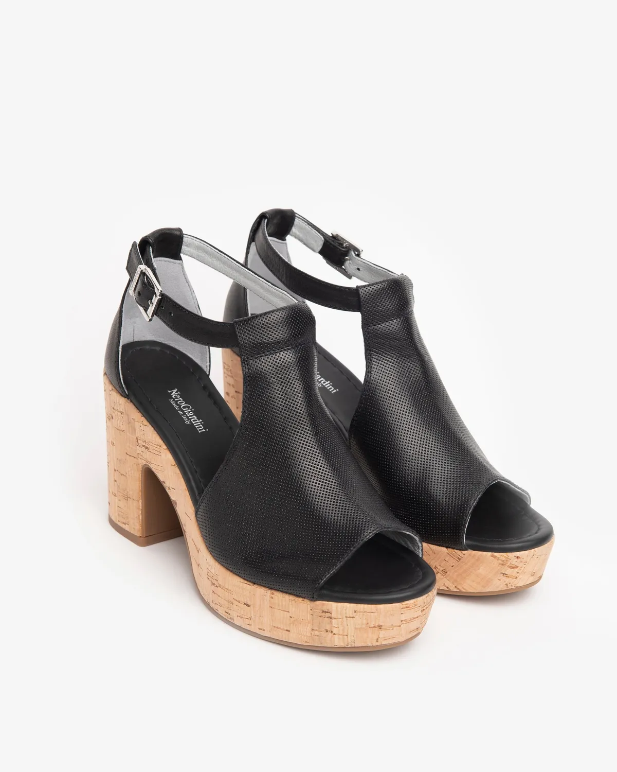 NeroGiardini sandale piele toc patrat pluta 9cm