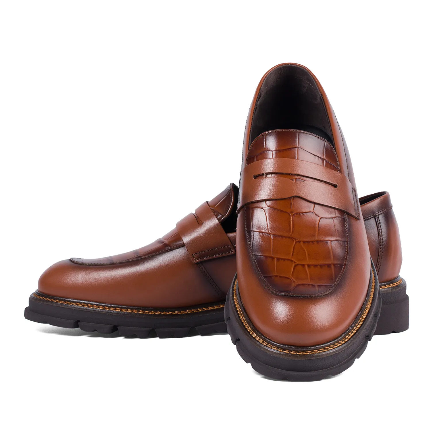 Lucas Shoes Ezra Ukr Croco mocasini piele coniac