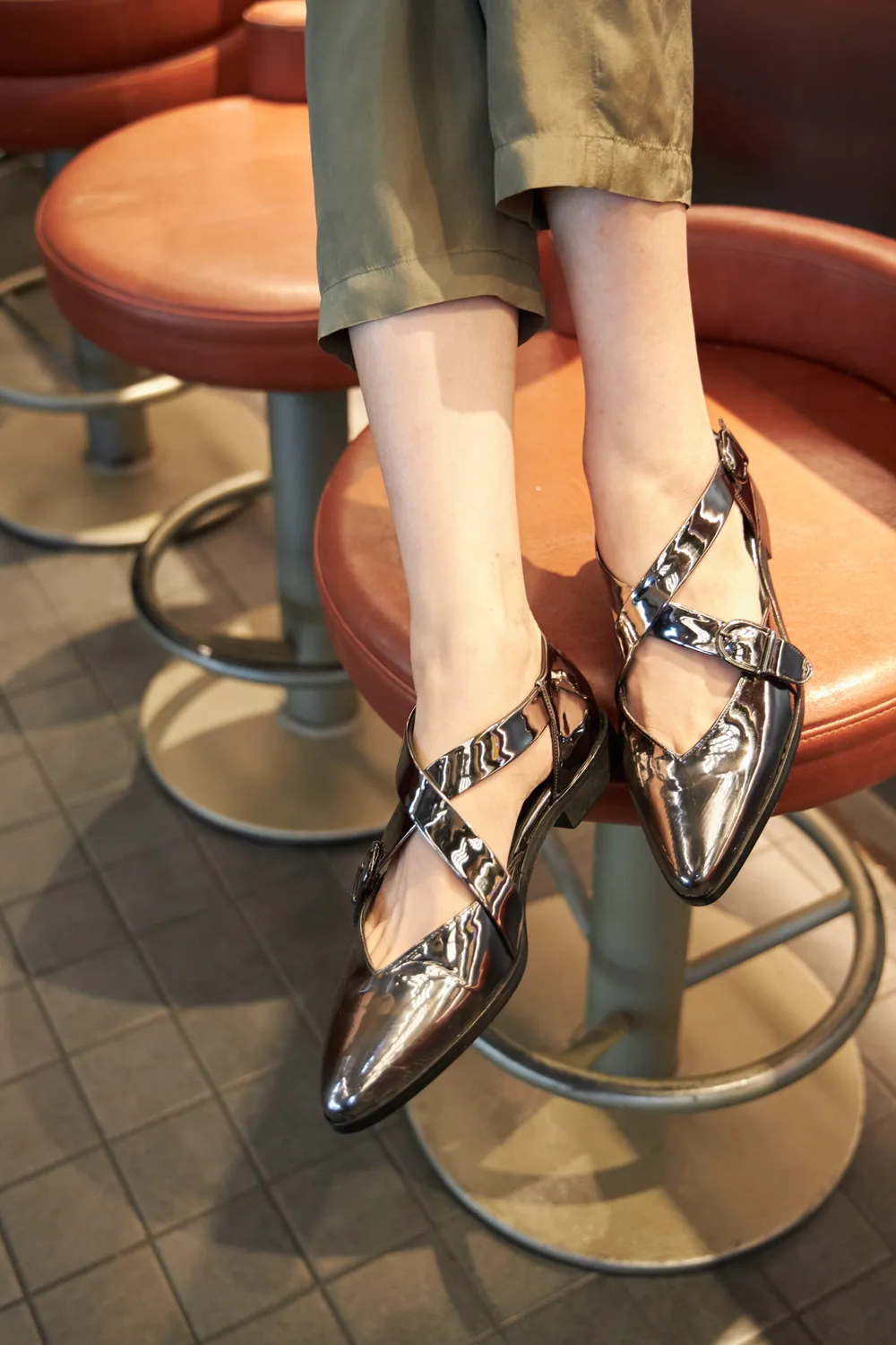 Cecilia Bringheli Croce Patent Silver sandale argintii lac