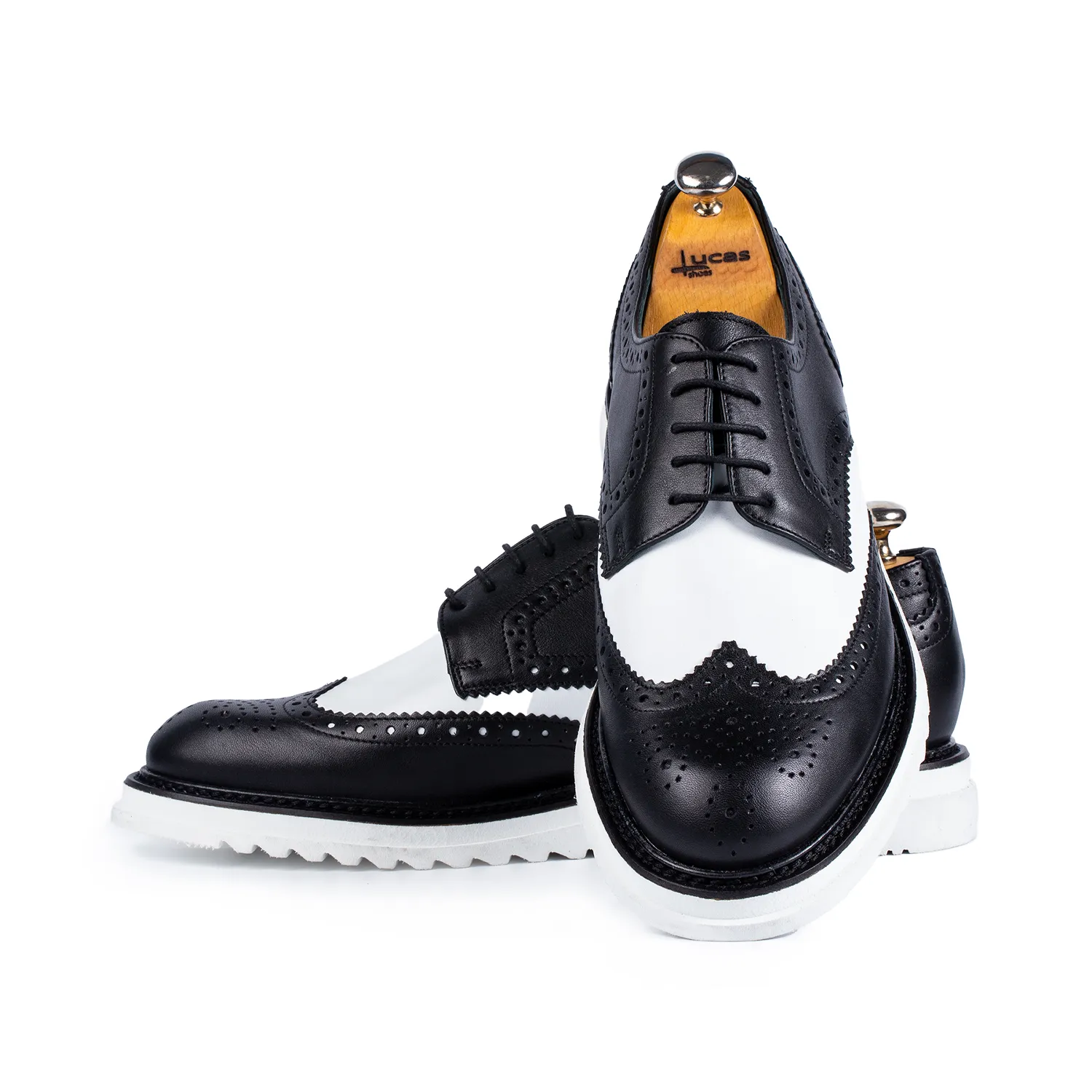 Lucas Shoes Casual 555 pantofi black white piele