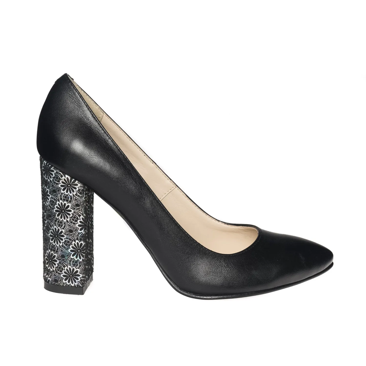 Catinca 2691 NF pantofi dama negri toc flori piele naturala