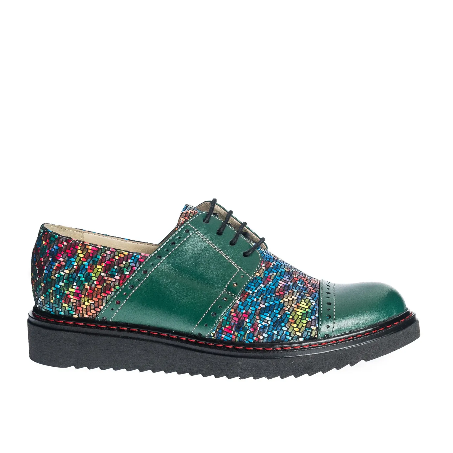 Catinca Shoes G26 VM pantofi dama piele naturala verde mozaic