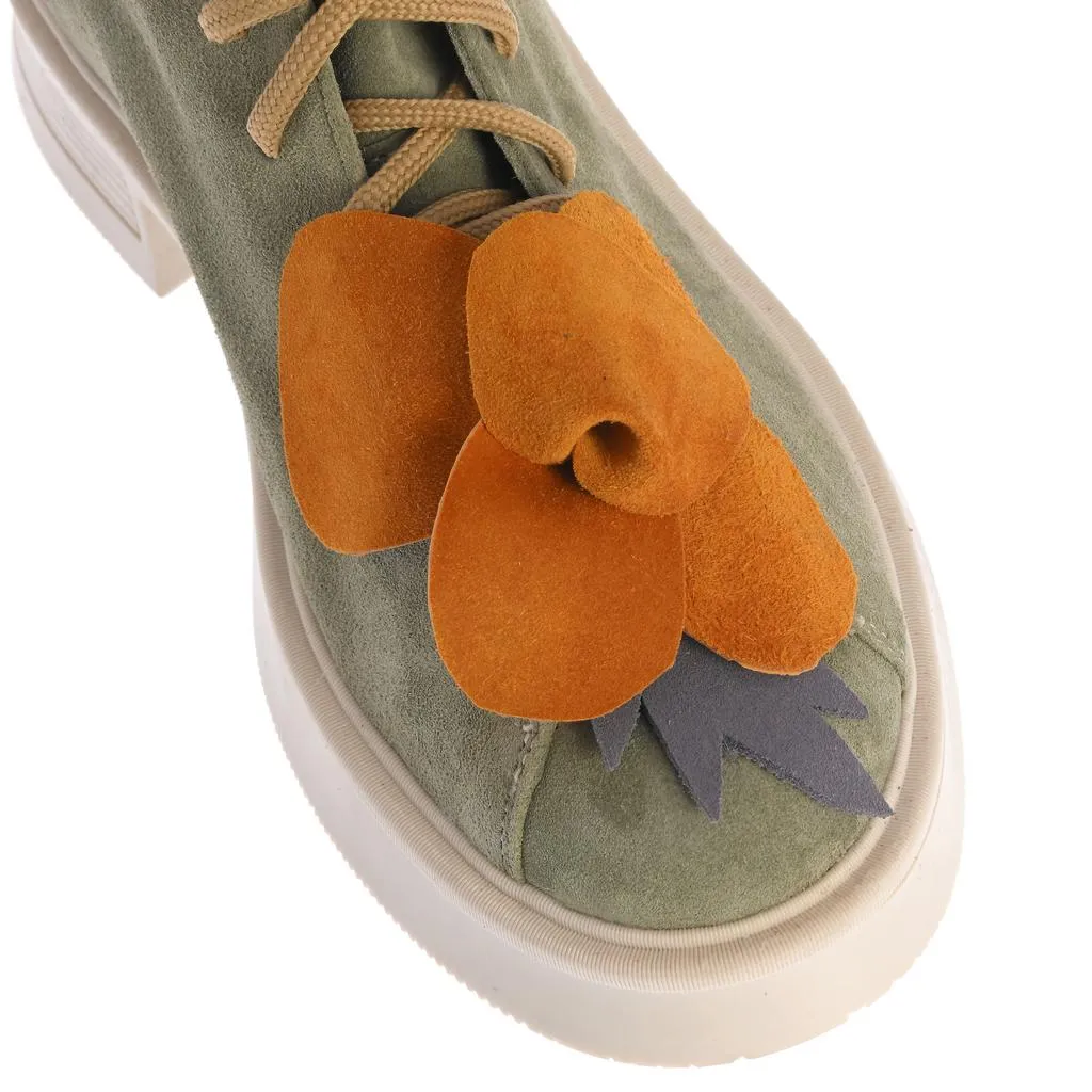 Ana Urbana Shoes Yasmina bocanci verde oliv aplicatie florala
