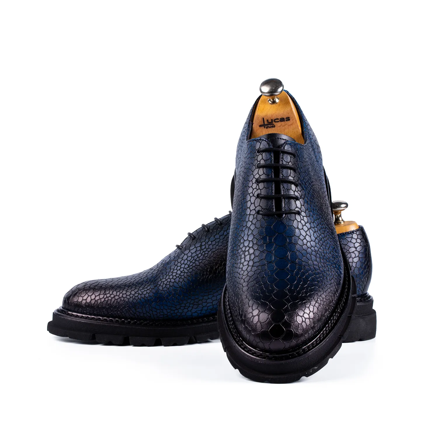 Lucas Shoes 715 pantofi piele azzurro pictați manual