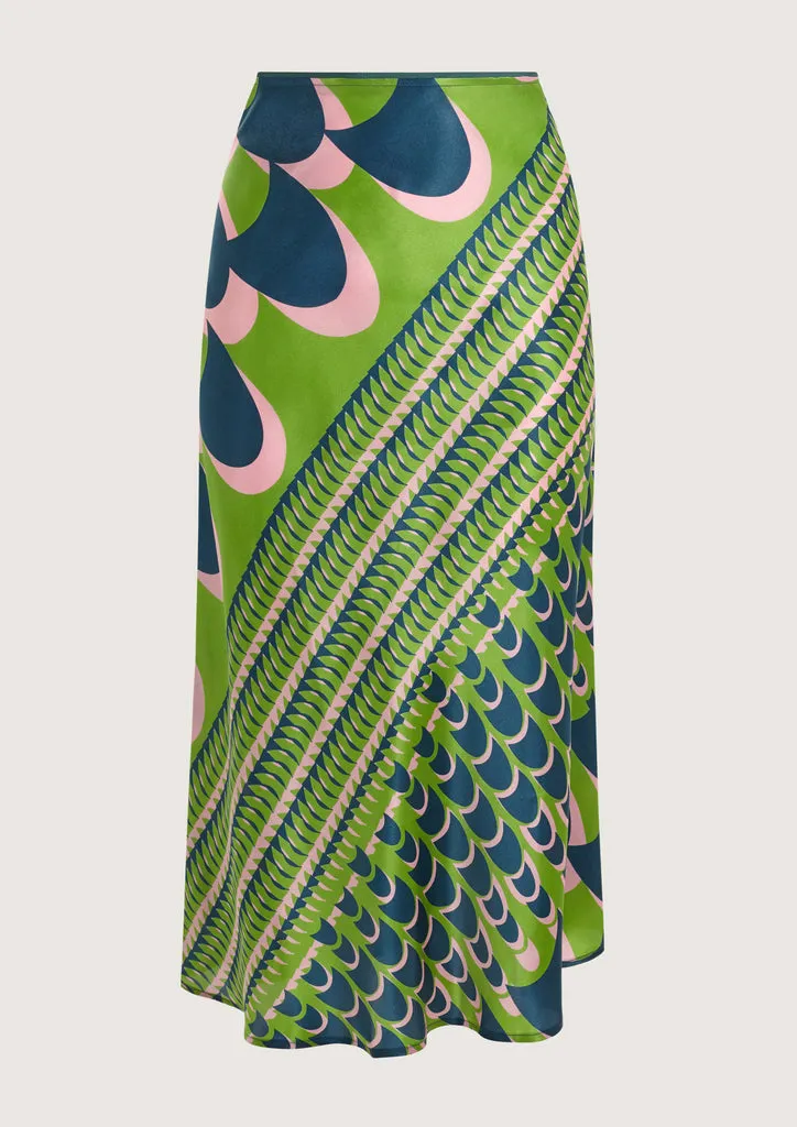 Flagelus Jean Roller Green fusta midi matase multicolor