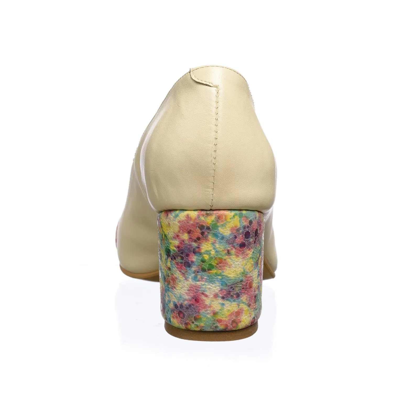Catinca Shoes 55 BM pantofi dama piele bej toc multicolor
