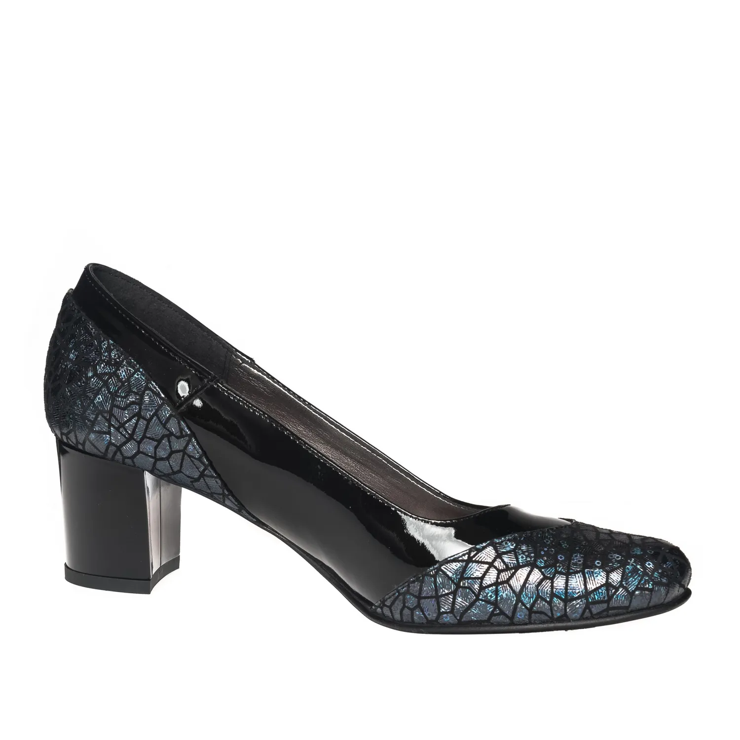 Catinca Shoes 504 NLIA pantofi piele negru lac imprimeu albastru