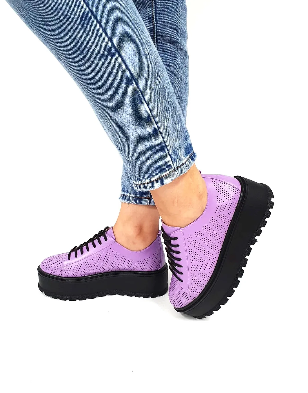 Catinca Shoes XP3 L pantofi dama perforati lila piele