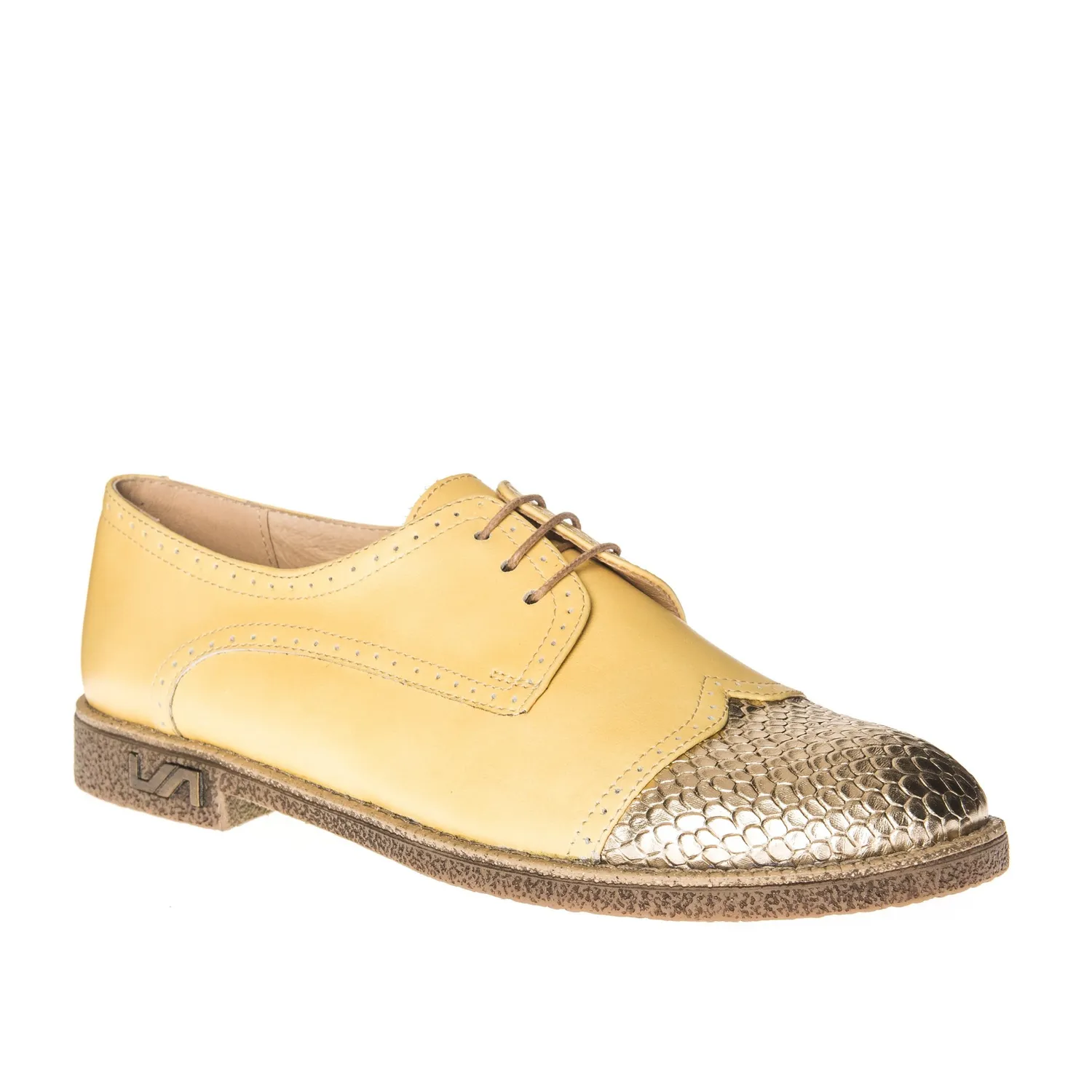 Catinca Shoes G11 GA pantofi dama piele galben solzi aurii