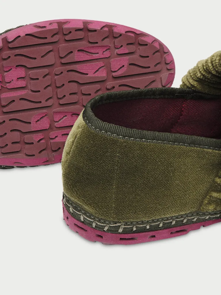 Flagelus Mafalda pantofi olive din catifea