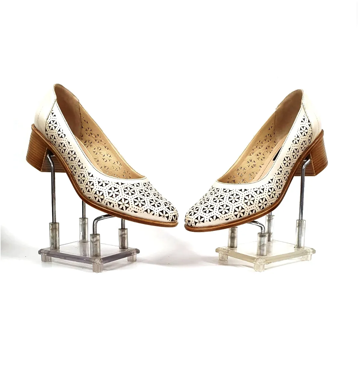 Catinca Shoes T15 BJS pantofi dama piele bej sidef perforati