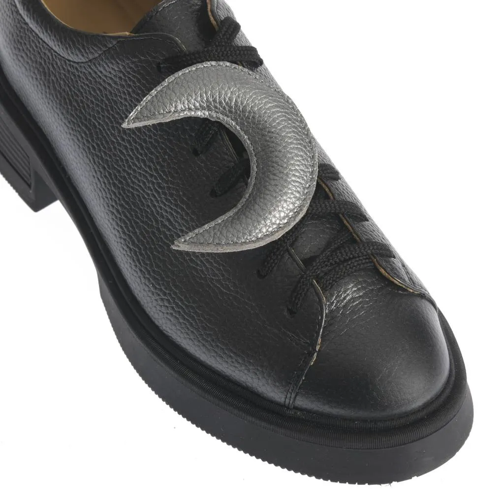 Ana Urbana Boston pantofi piele negru-galben cu siret