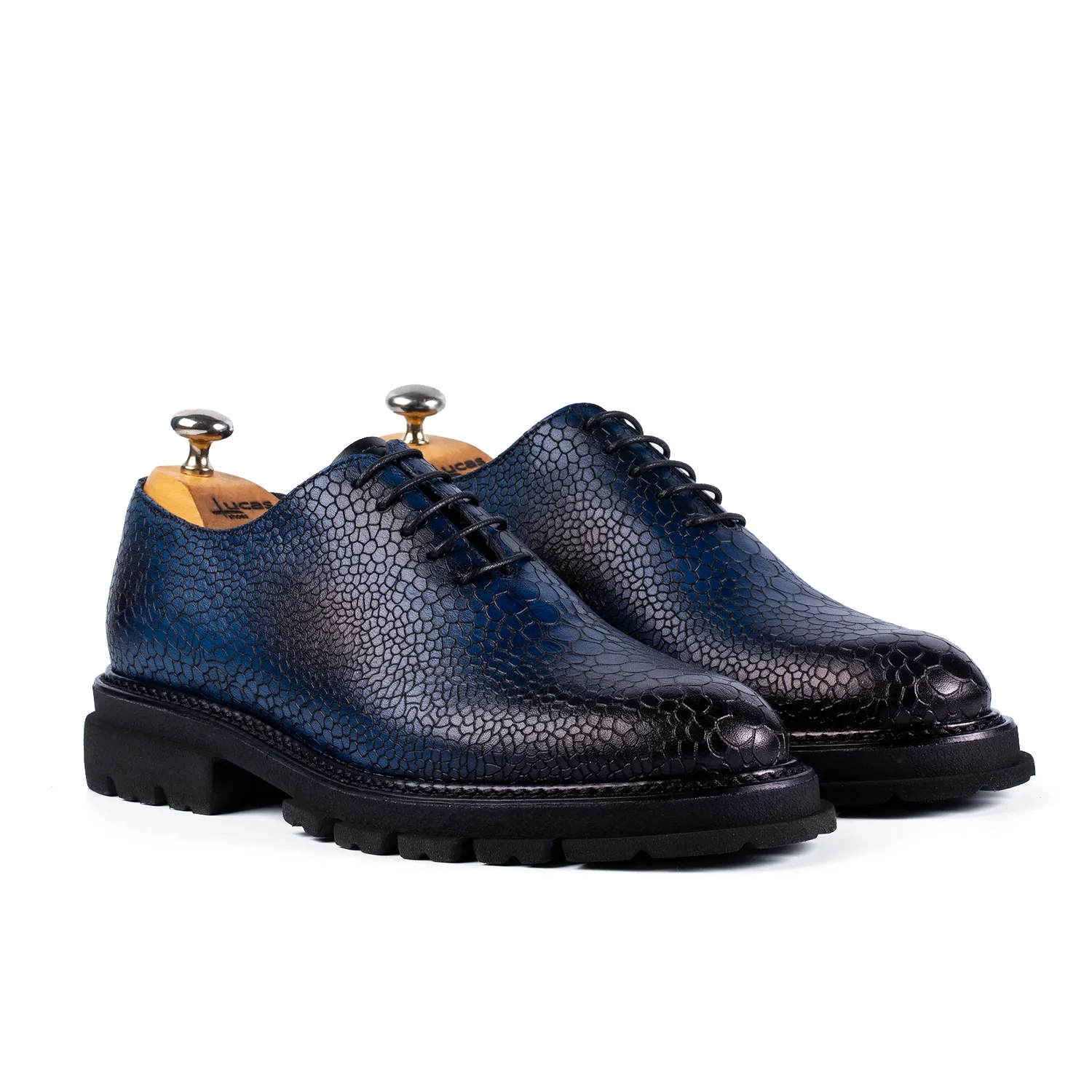 Lucas Shoes 715 pantofi piele azzurro pictați manual
