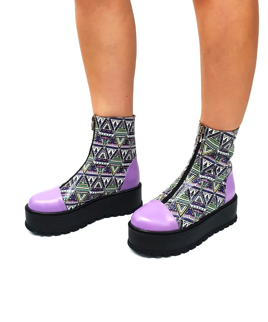 Catinca Shoes BC25 LT bocanci piele naturala lila triunghiuri