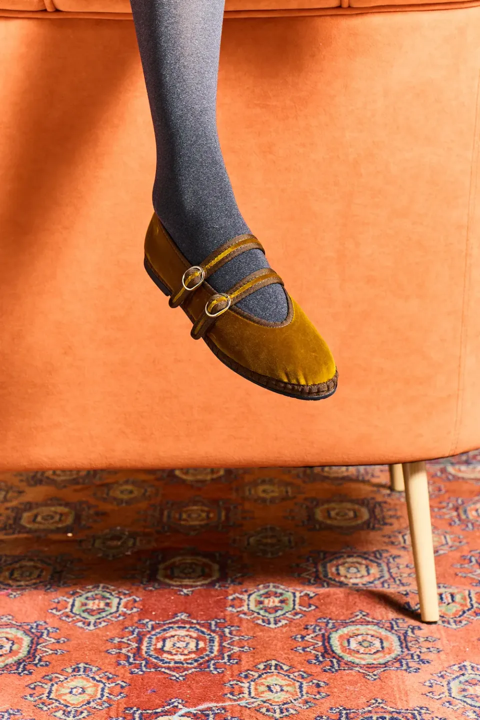 Flagelus Claire Ochre pantofi Mary Jane catifea ocru