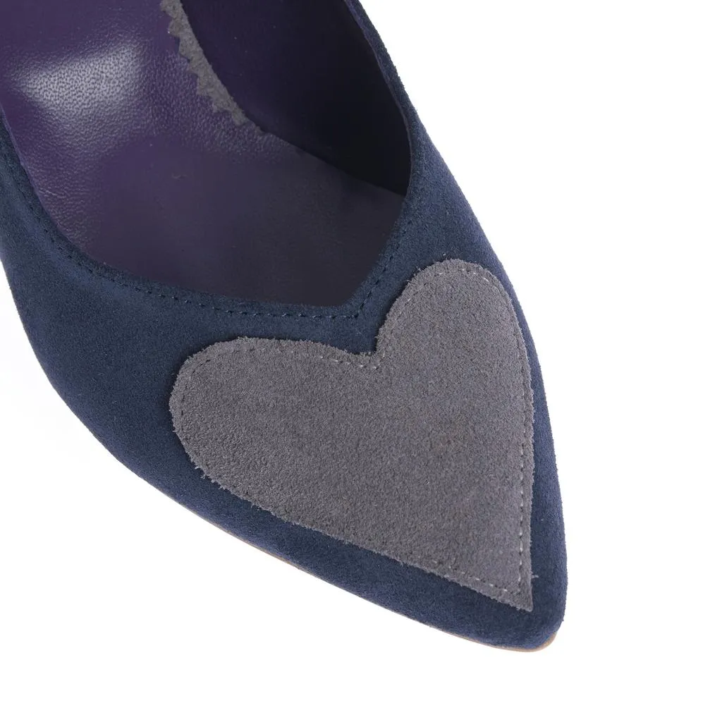 Ana Urbana Stockholm pantofi piele bleumarin-gri inima