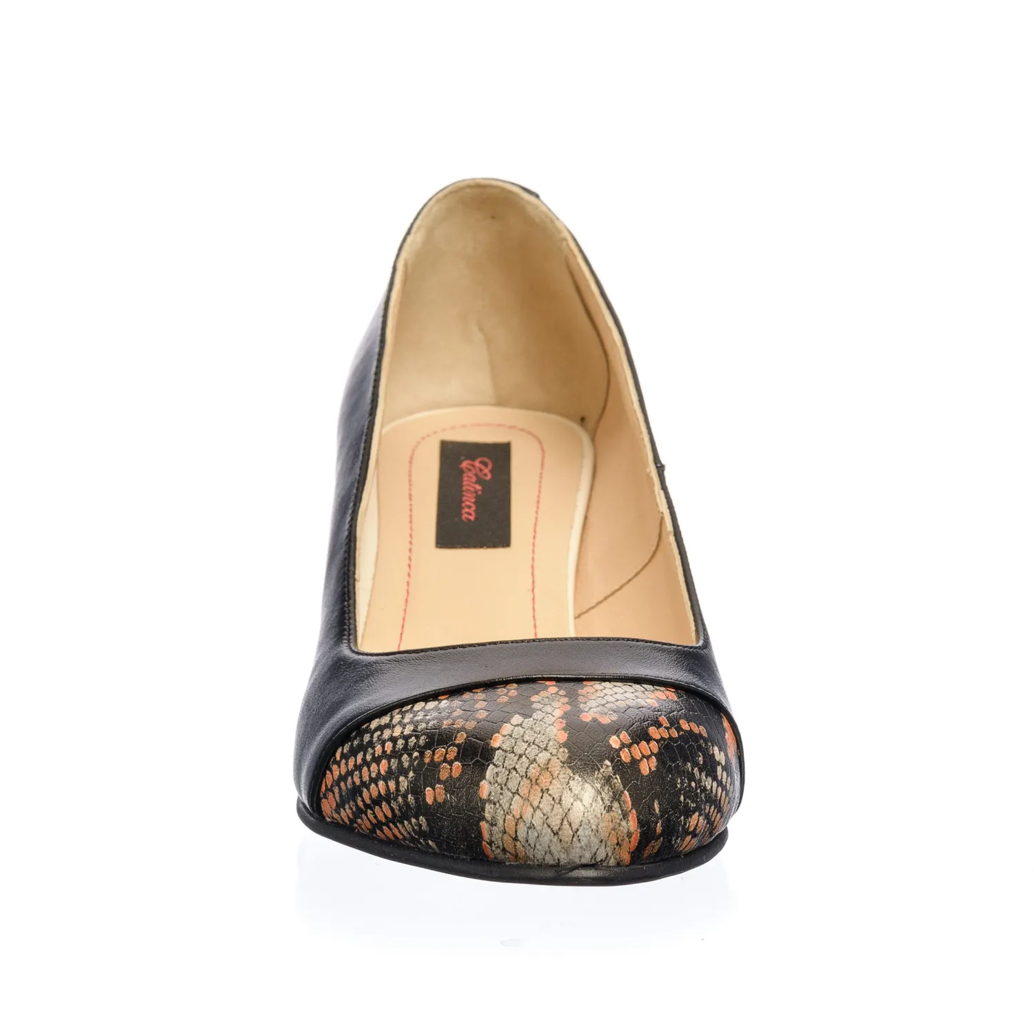 Catinca Shoes A3 NVSG pantofi piele negri sarpe galben