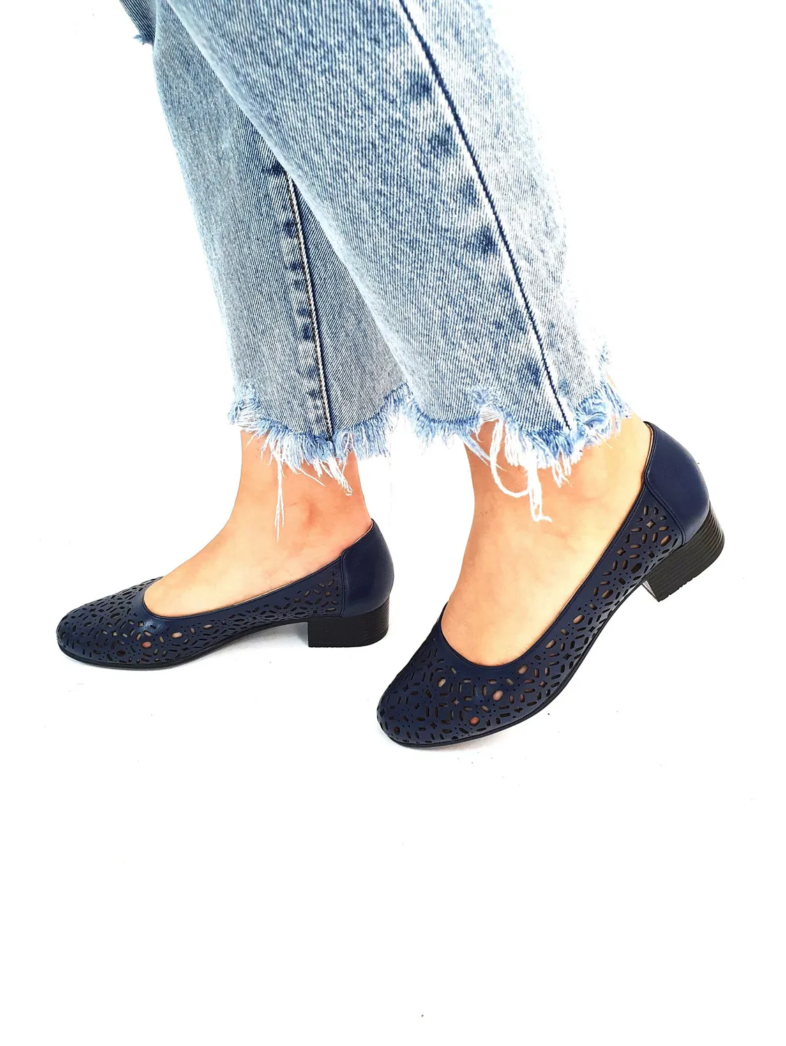 Catinca Shoes T10 BL pantofi perforați piele bleumarin