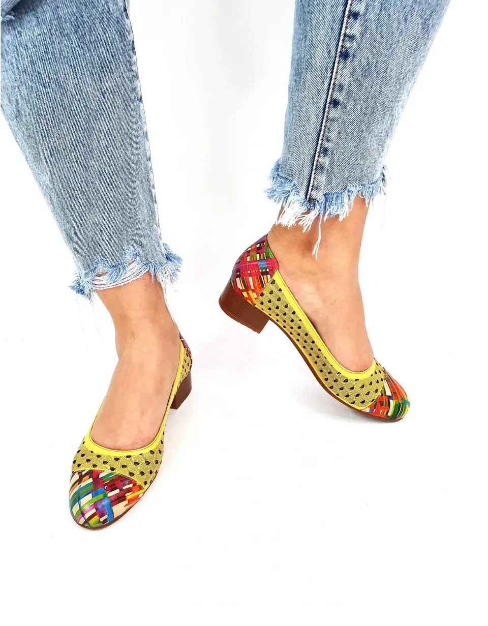 Catinca Shoes T11 GLC pantofi dama perforati piele galben