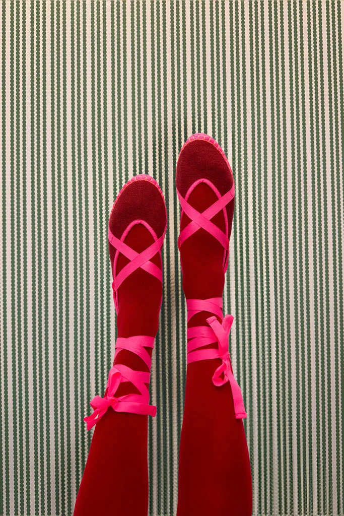 Flagelus Ribbon Linen Cherry pantofi rosu in