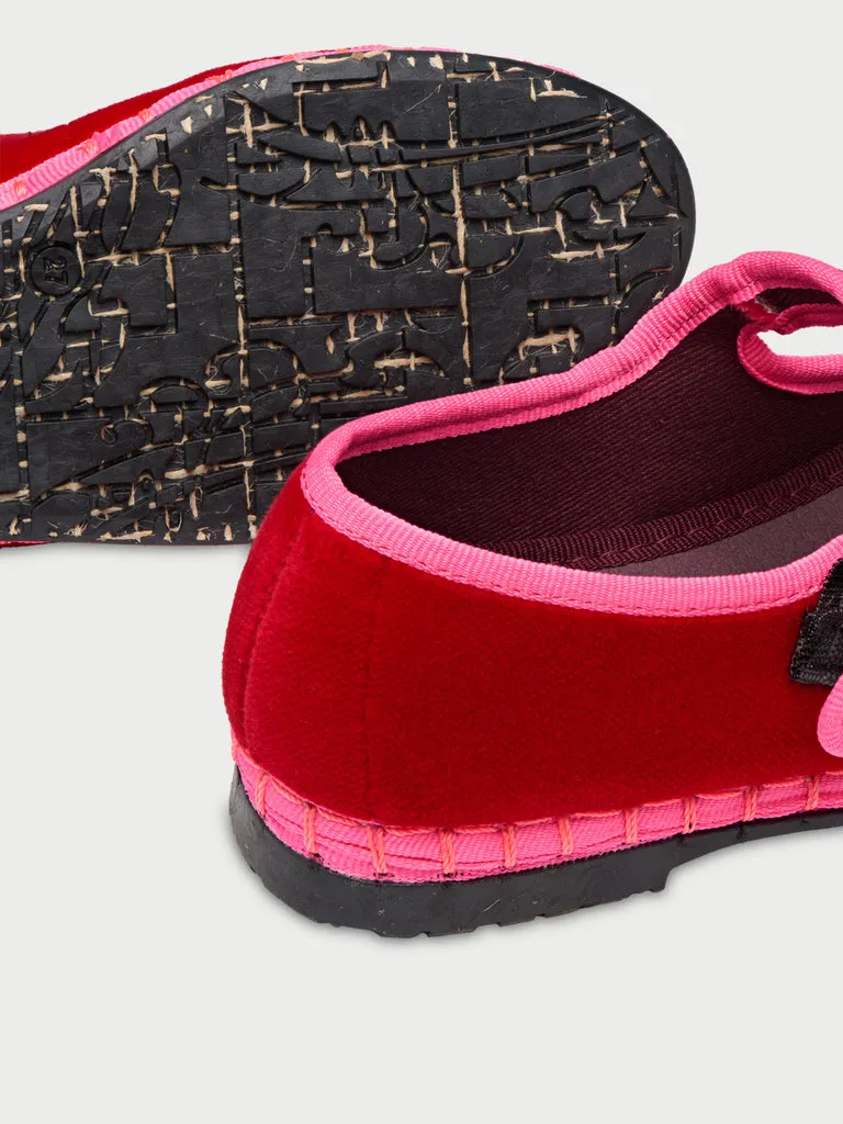 Flagelus Aurelie Kids pantofi Mary Jane rosii catifea