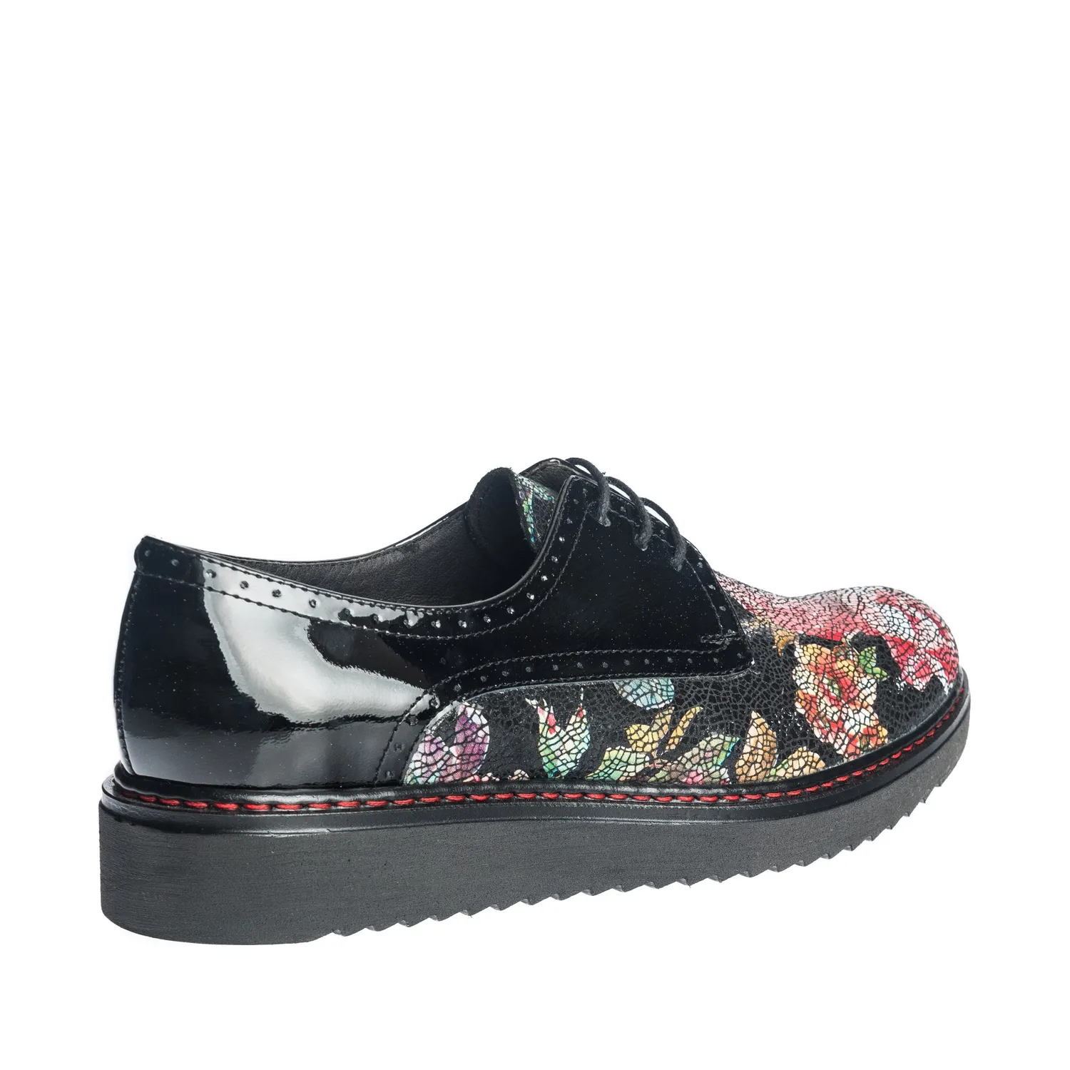 Catinca Shoes G10 NLMF pantofi dama piele negru lac flori
