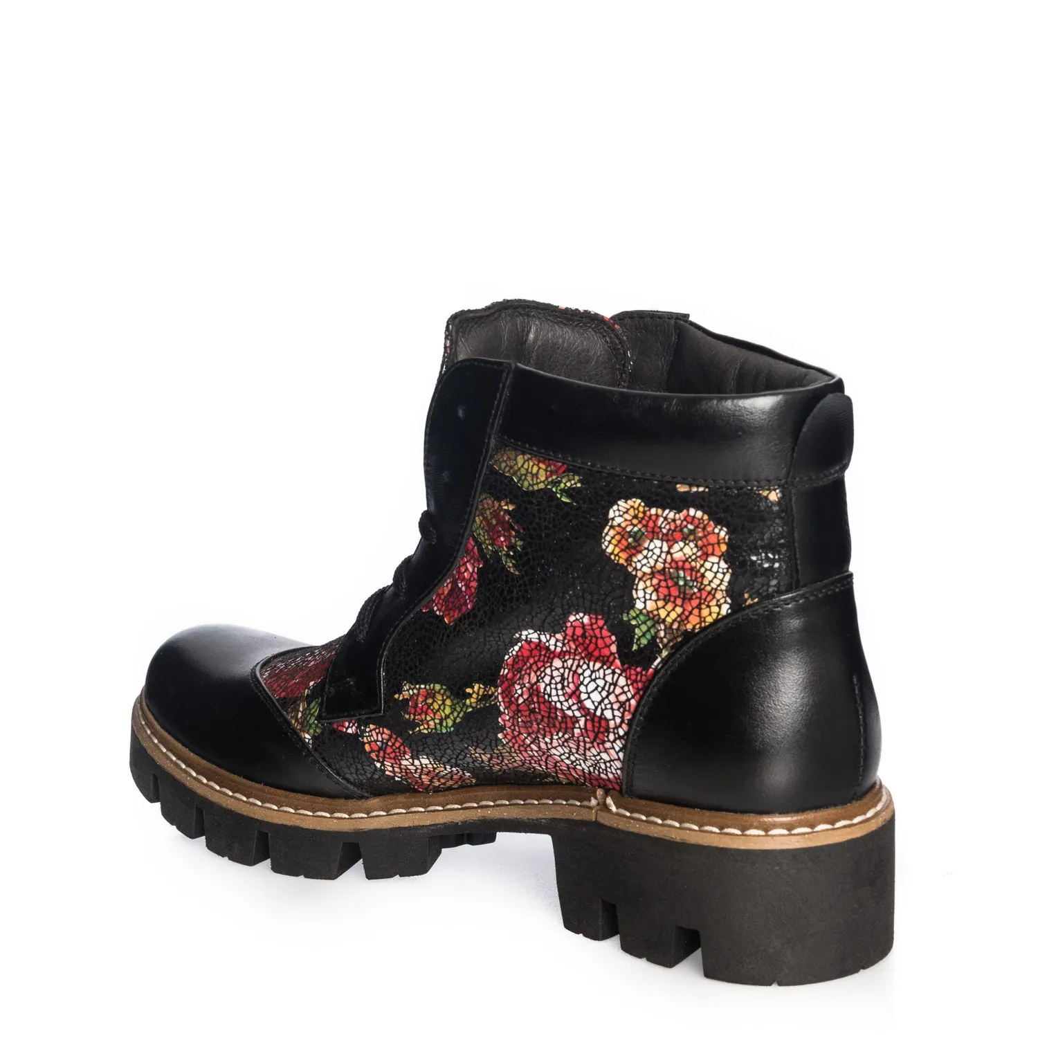 Catinca Shoes G28 NBF bocanci damă piele negru cu flori