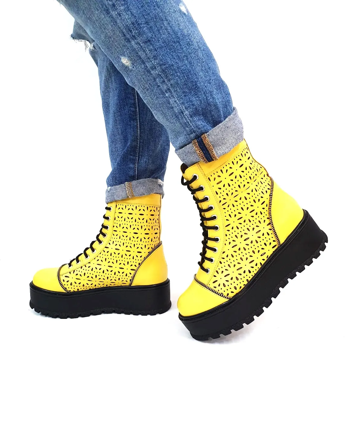 Catinca Shoes BV31 GA bocanci vara piele galben perforat