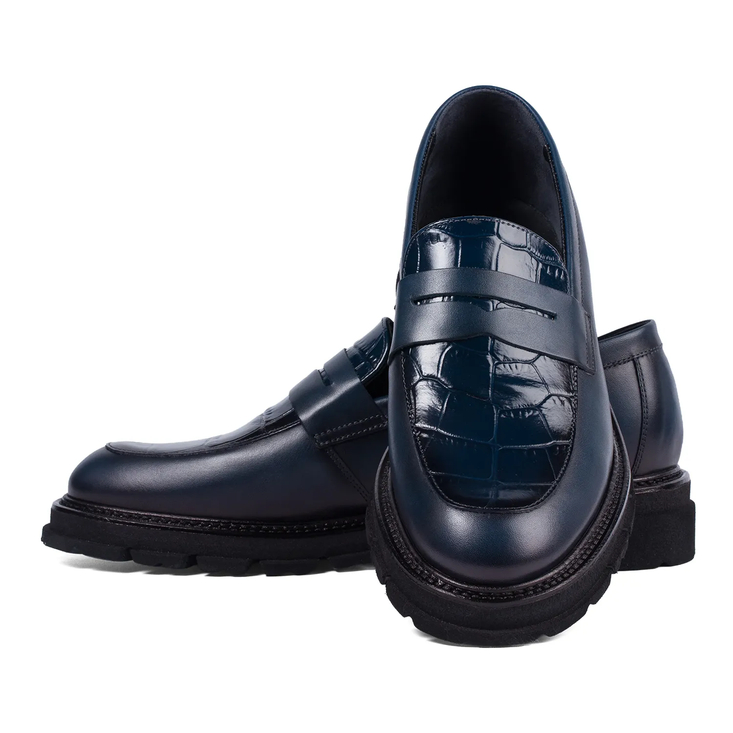 Mocasini Lucas Shoes Ezra Ukr Croco Blue piele