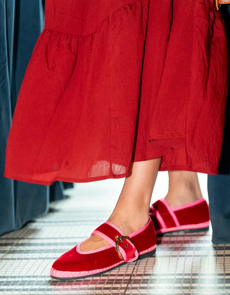 Flagelus Sophie Red pantofi mary jane rosii catifea