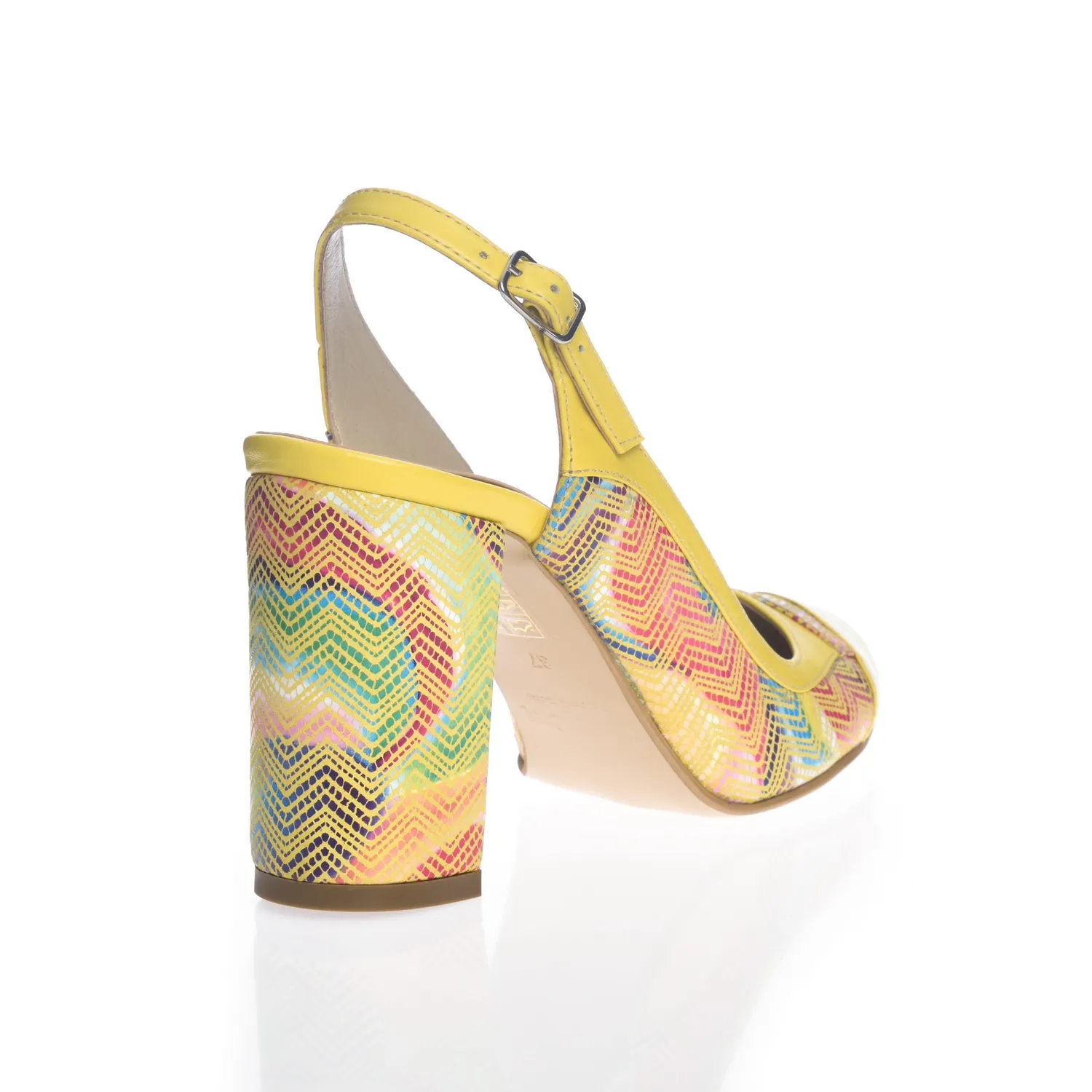 Catinca Shoes 891 GMZ sandale dama piele galben mozaic toc multicolor